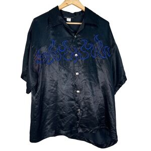 Johnny Suede Blue Embroidered Flames Sz-3XL Y2K US Made Biker Rockabilly Shirt
